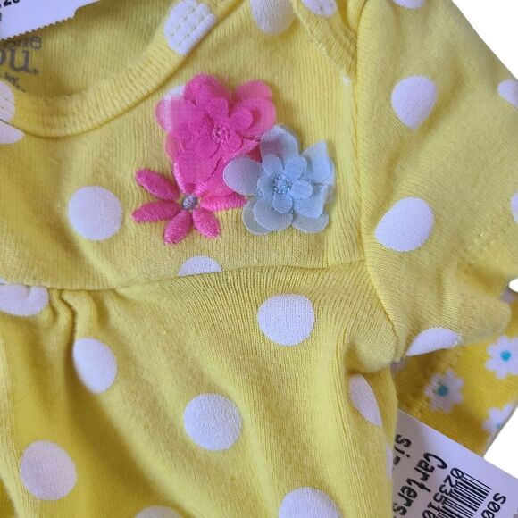 CARTER'S Onesies Set Of Two Daffodil Yellow Polka Dot and Floral Sz 6 Mos - Picture 8 of 12